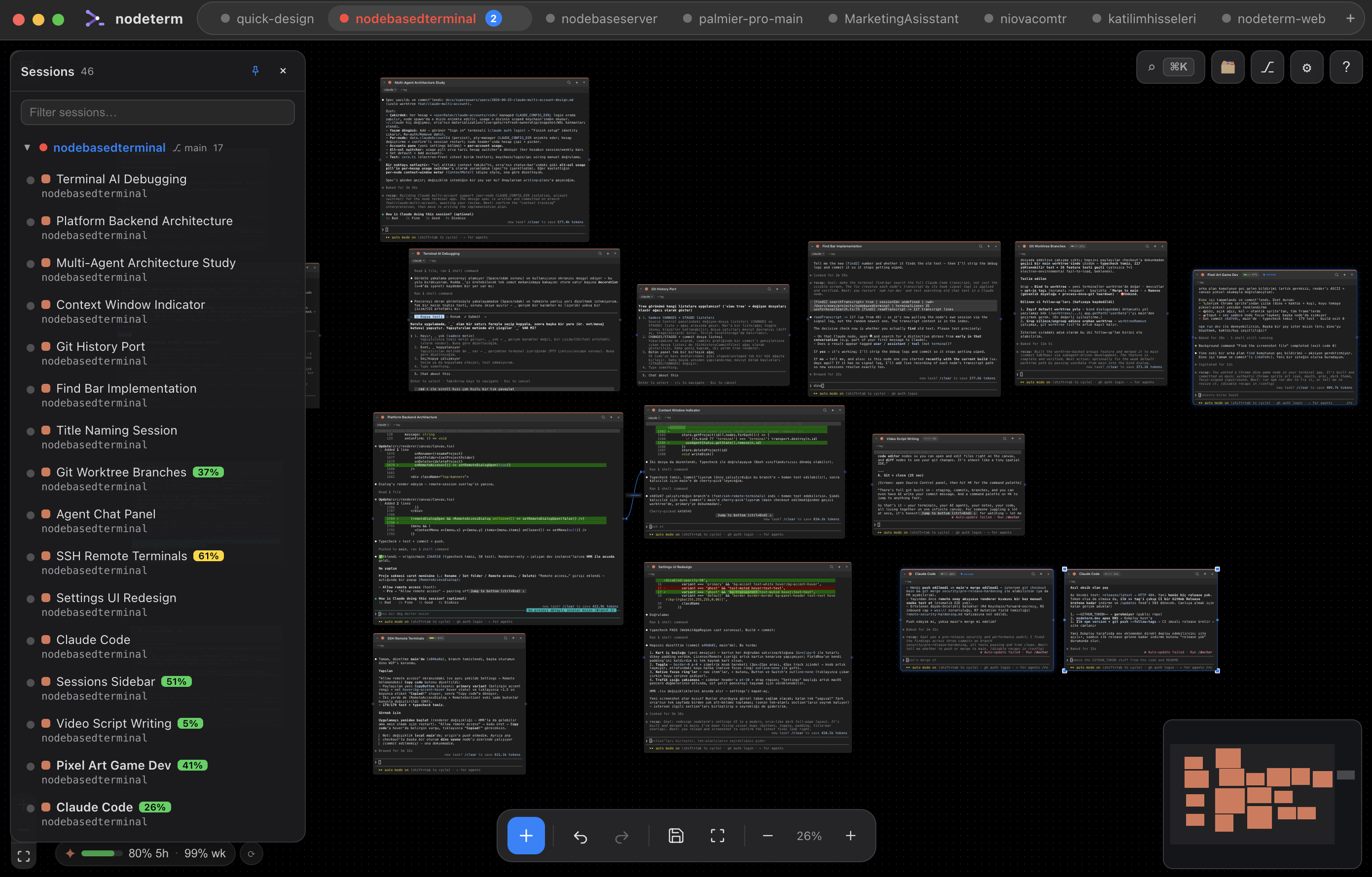 nodeterm's infinite canvas with multiple terminal and agent nodes